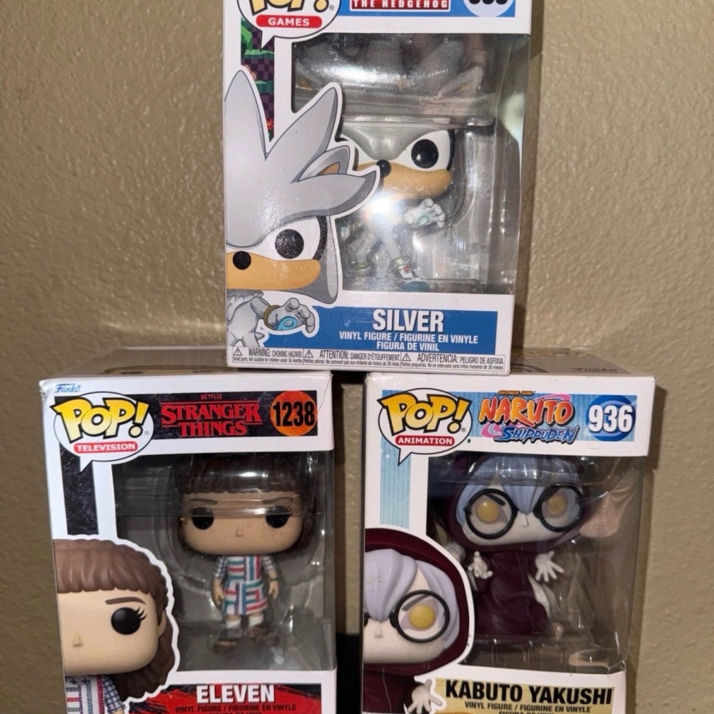 Funko 3 pack, Eleven, Sonic and Kabuto.